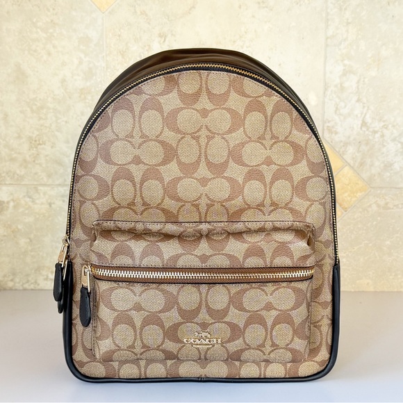 Coach Signature CC Medium Charlie Backpack Khaki Black